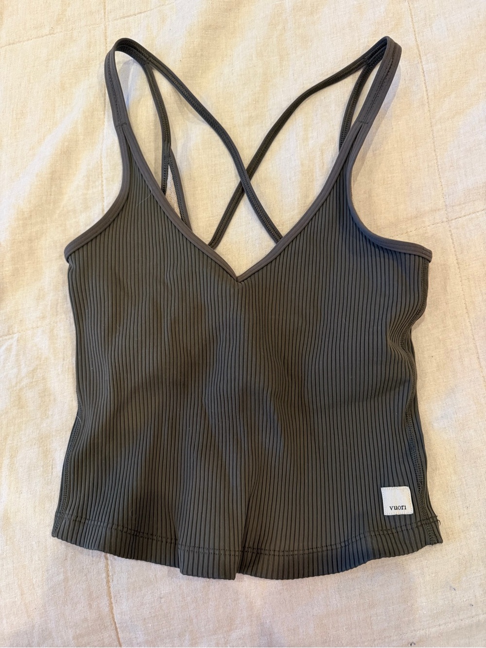 Vuori Olive Ribbed Strappy Bralette Top